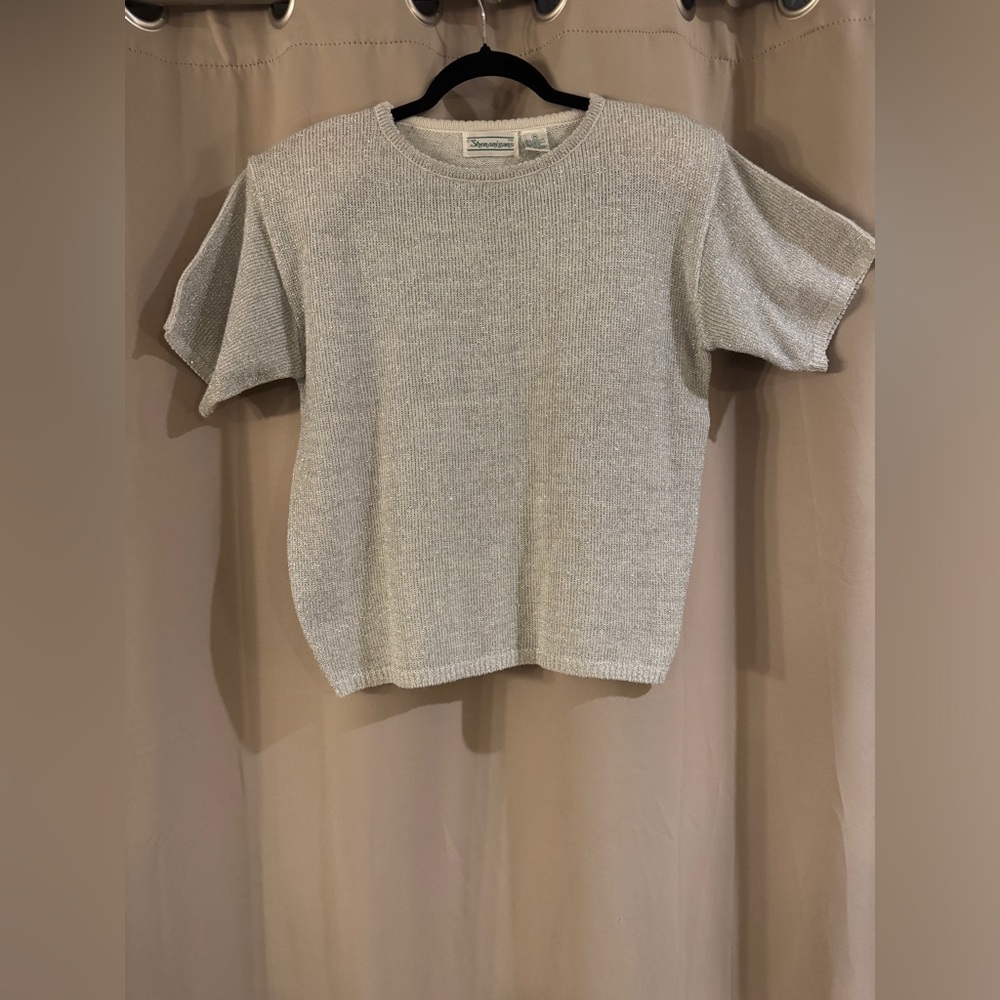 Shenanigans Silver Metallic Sweater Top